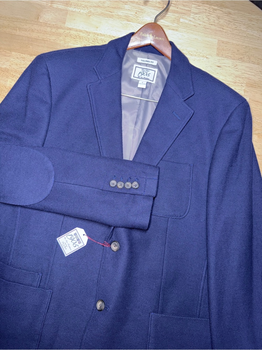 JoS A Bank NEW Cotton Blend Sport Coat Mens Large Navy Blue Tailored Fit 1905